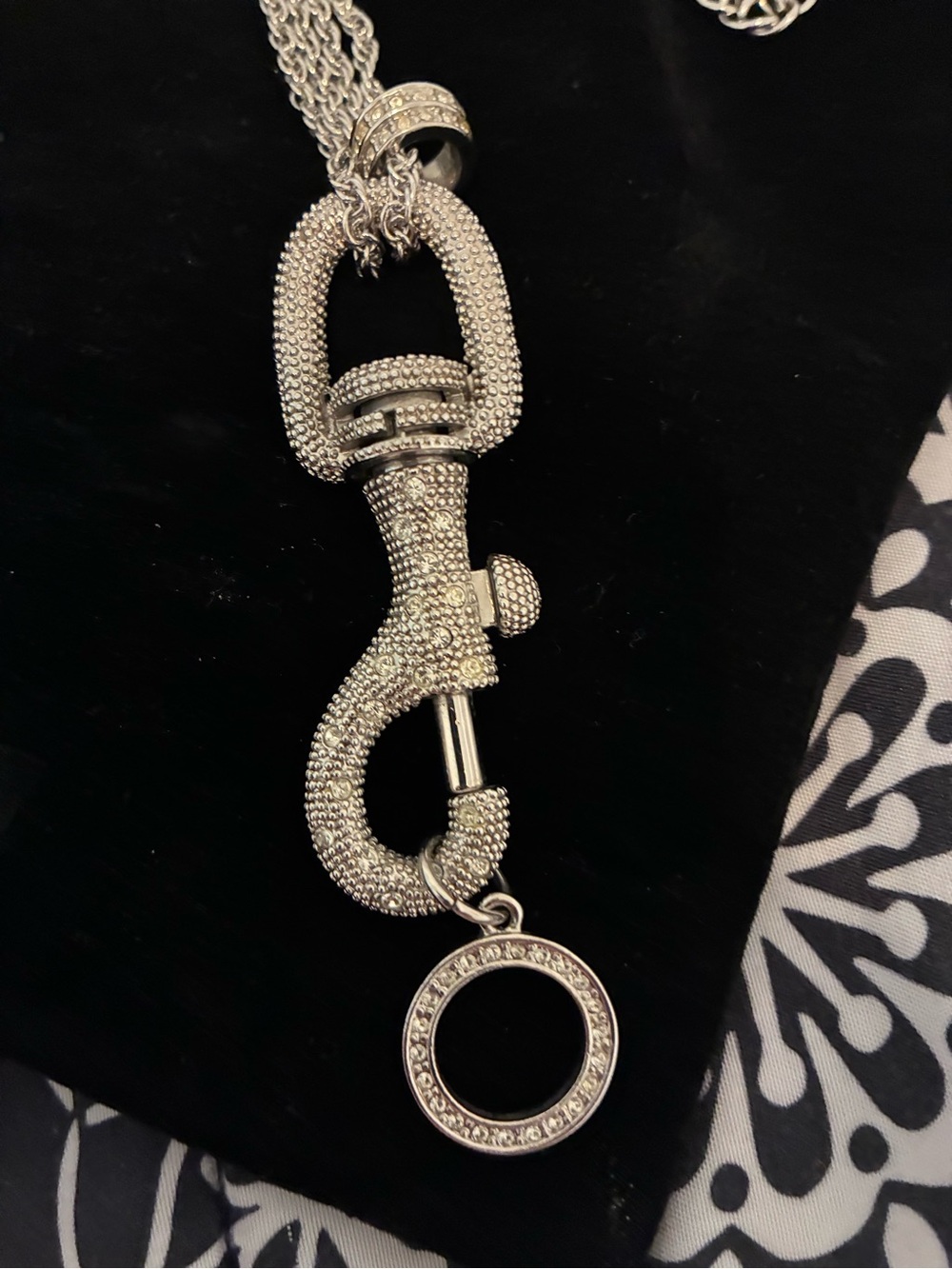 Silver tone Multi-Chain Statement Necklace with crystal trigger snap Pendant - Picture 2 of 8